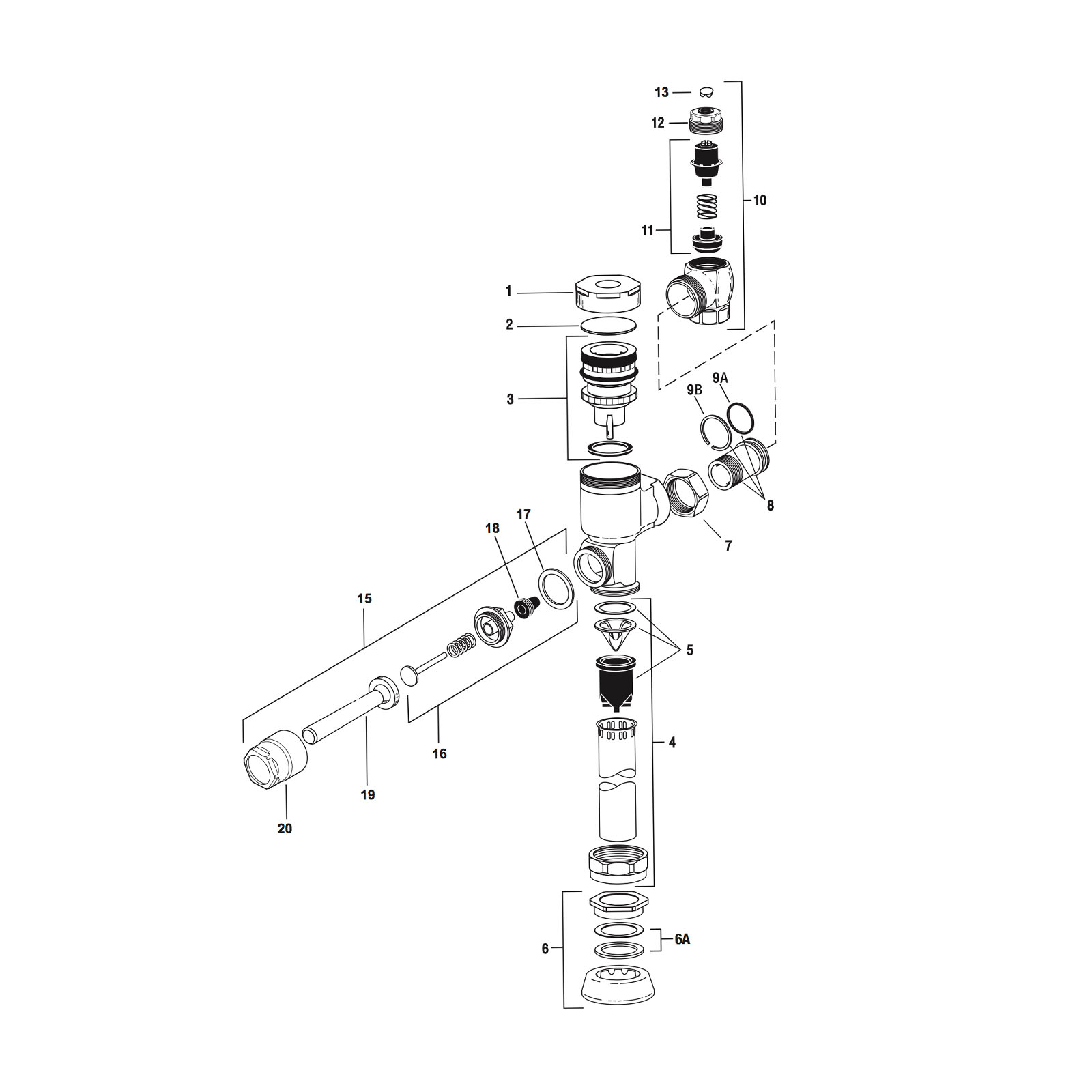 Line Drawing for Gem-2® Flushometer